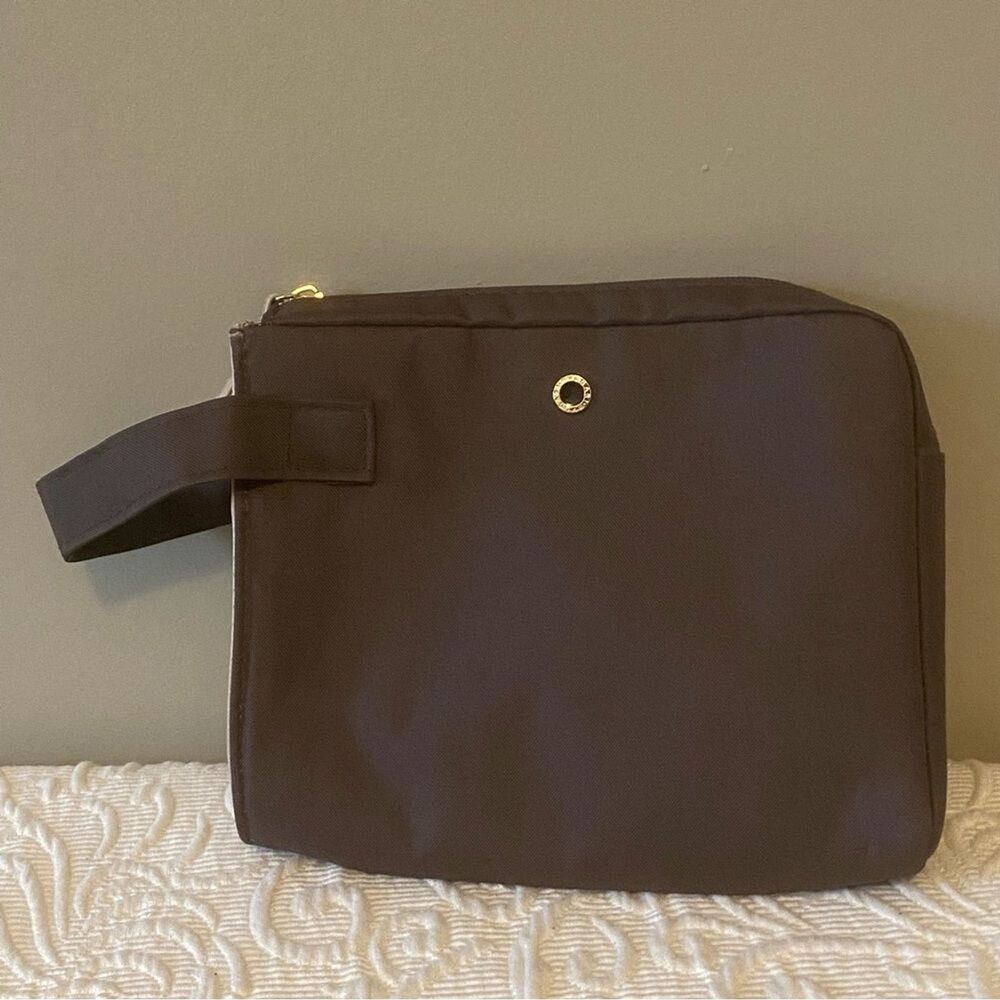 NWOT BVLGARI Brown Beige Cosmetic Case Makeup Bag Toiletry Pouch